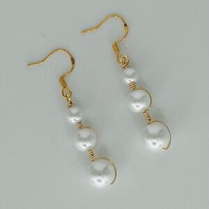 Hand Crafted Gold and Wire Wrapped Pearl Earrings